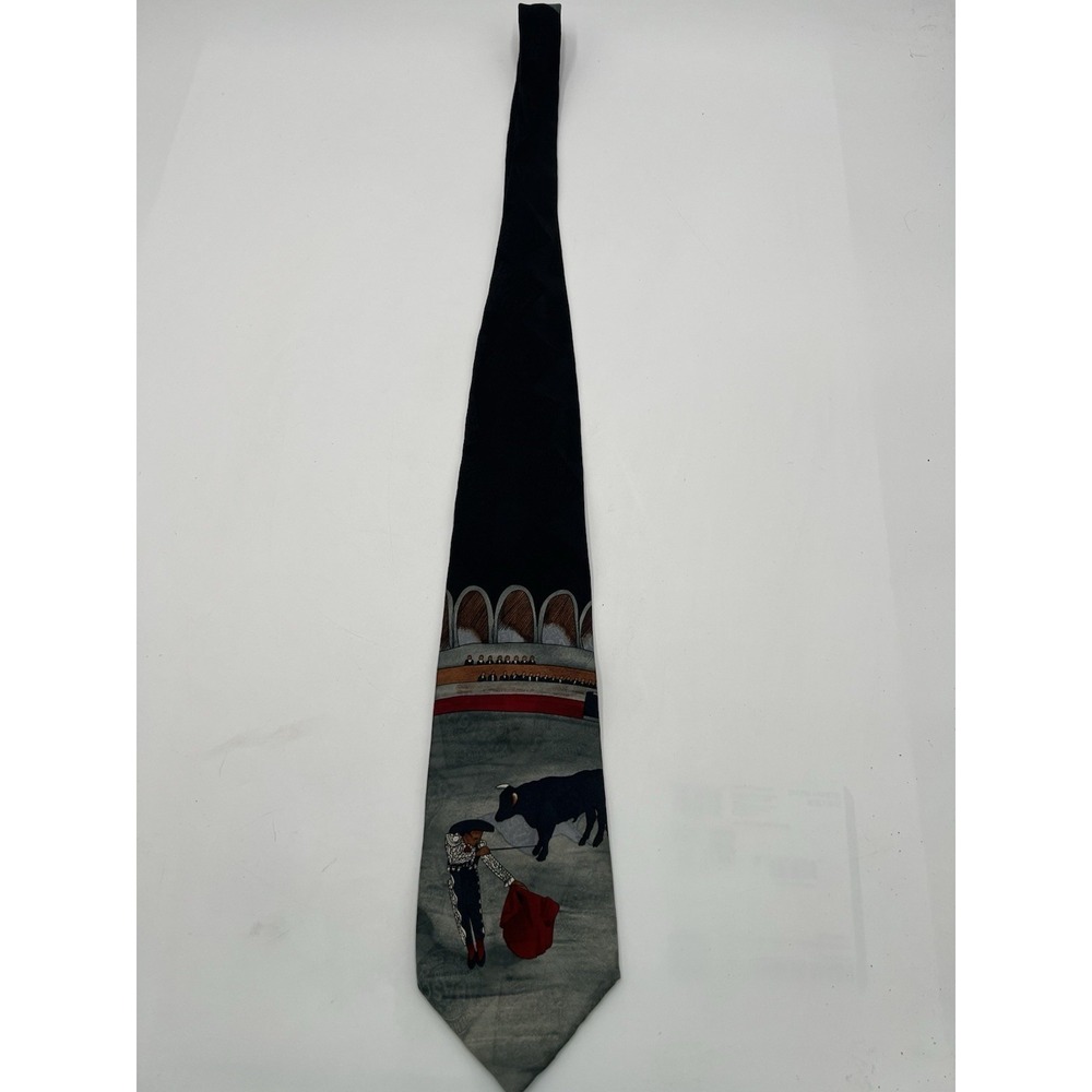 Vintage TABASCO Silk Necktie Matador Bullfight Arena Novelty Tie USA